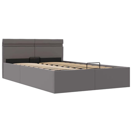 hydraulisk opbevaringsseng med LED 140x200 cm kunstlæder grå