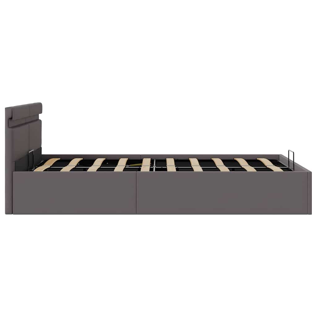 hydraulisk opbevaringsseng med LED 140x200 cm kunstlæder grå