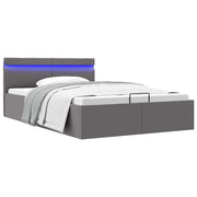 hydraulisk opbevaringsseng med LED 140x200 cm kunstlæder grå
