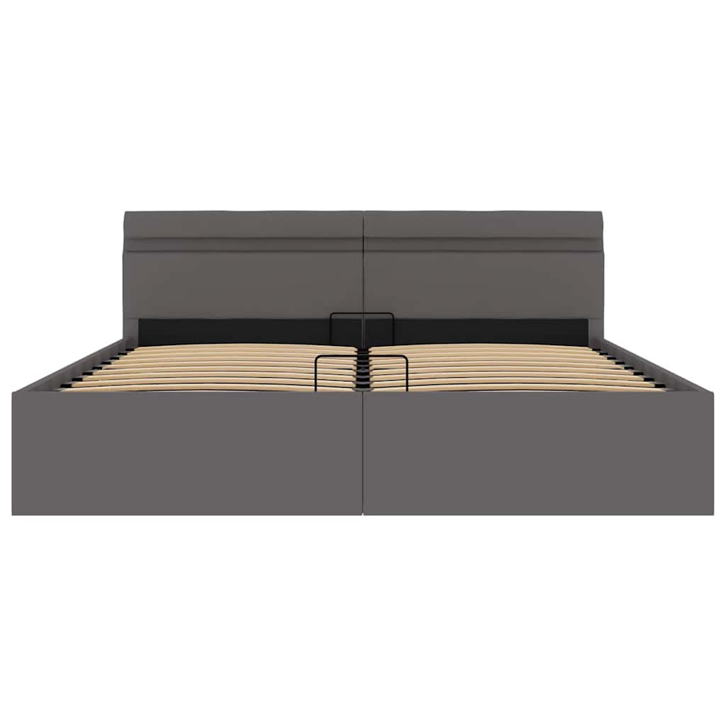 hydraulisk opbevaringsseng med LED 160x200 cm kunstlæder grå