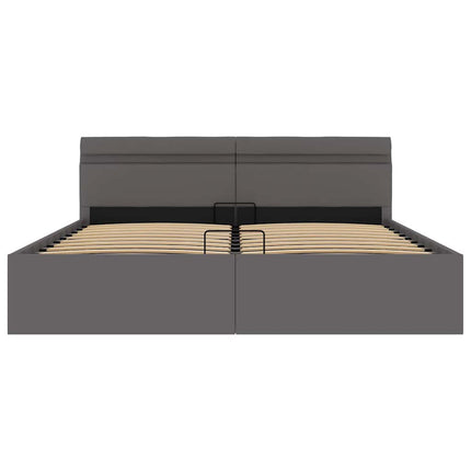 hydraulisk opbevaringsseng med LED 160x200 cm kunstlæder grå