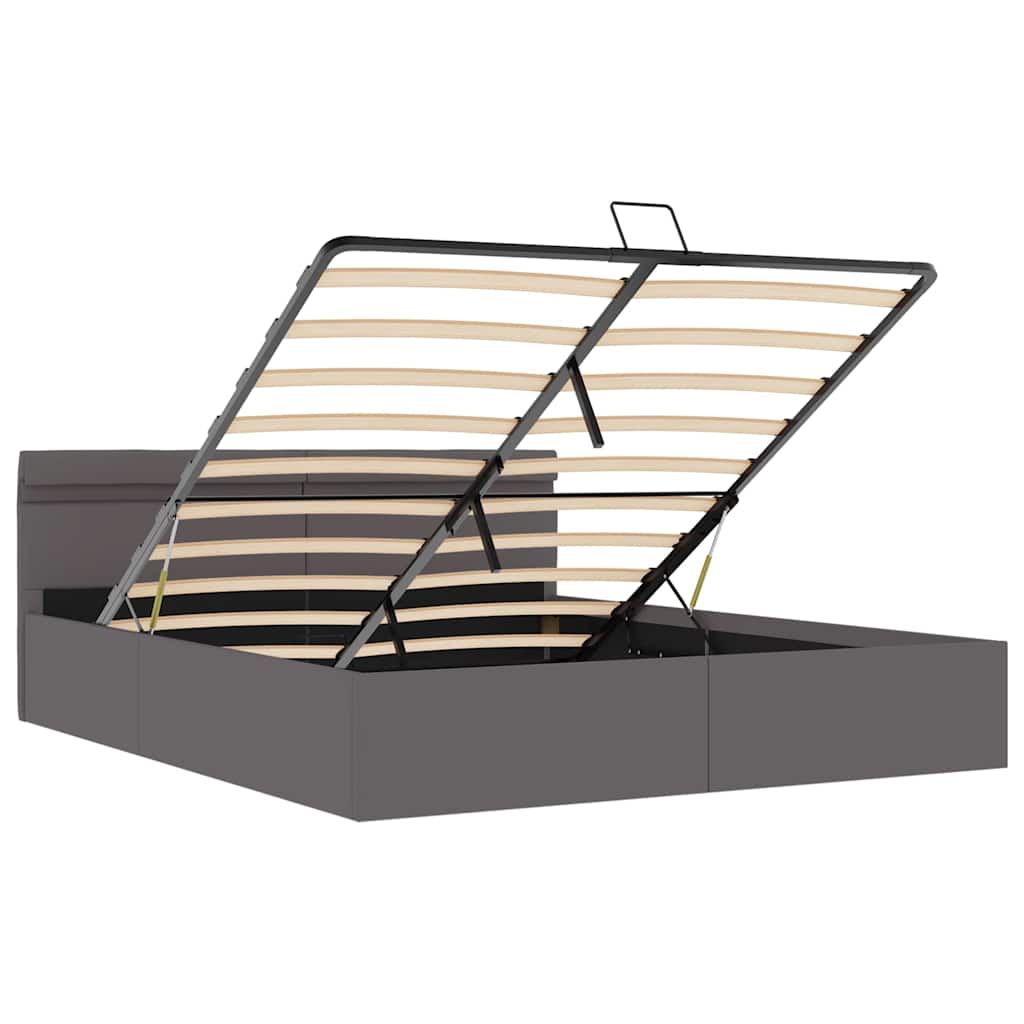 hydraulisk opbevaringsseng med LED 160x200 cm kunstlæder grå