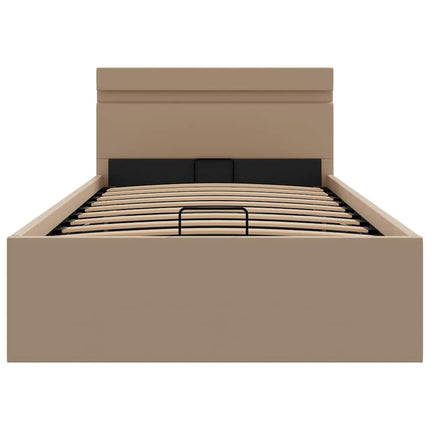 hydraulisk opbevaringsseng LED 90x200 cm kunstlæder cappuccino