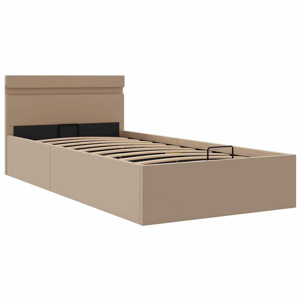 hydraulisk opbevaringsseng LED 100x200 cm kunstlæder cappuccino
