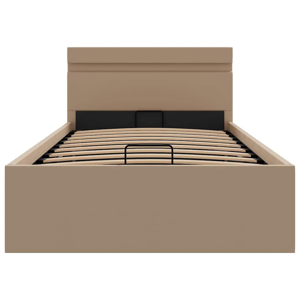 hydraulisk opbevaringsseng LED 100x200 cm kunstlæder cappuccino