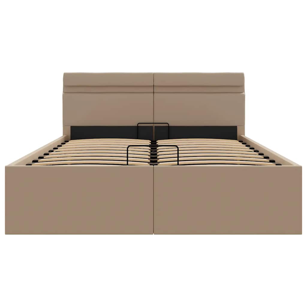hydraulisk opbevaringsseng LED 140x200 cm kunstlæder cappuccino
