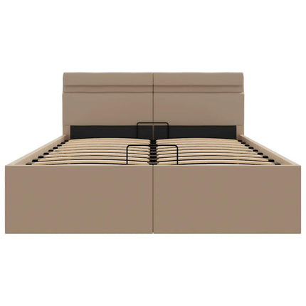 hydraulisk opbevaringsseng LED 140x200 cm kunstlæder cappuccino
