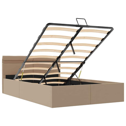 hydraulisk opbevaringsseng LED 140x200 cm kunstlæder cappuccino
