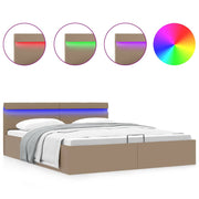 hydraulisk opbevaringsseng LED 160x200 cm kunstlæder cappuccino