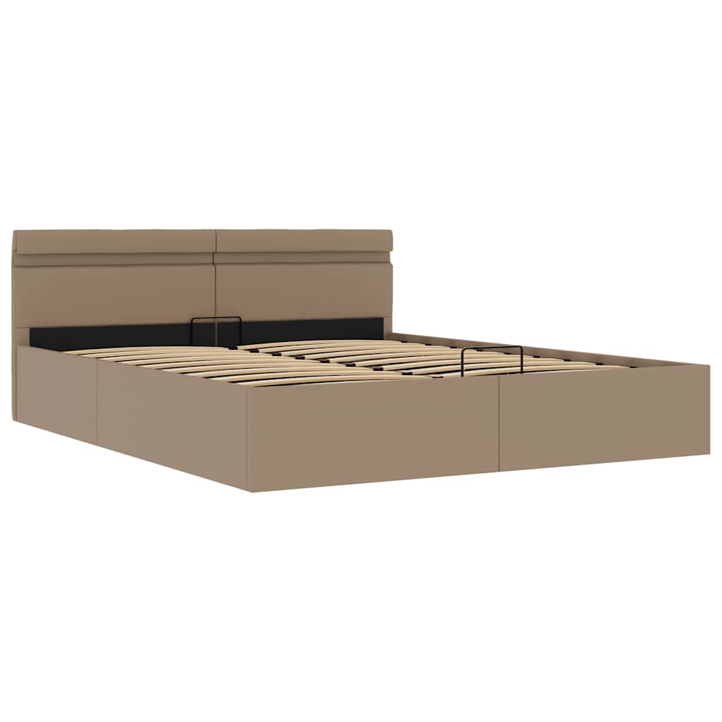 hydraulisk opbevaringsseng LED 160x200 cm kunstlæder cappuccino