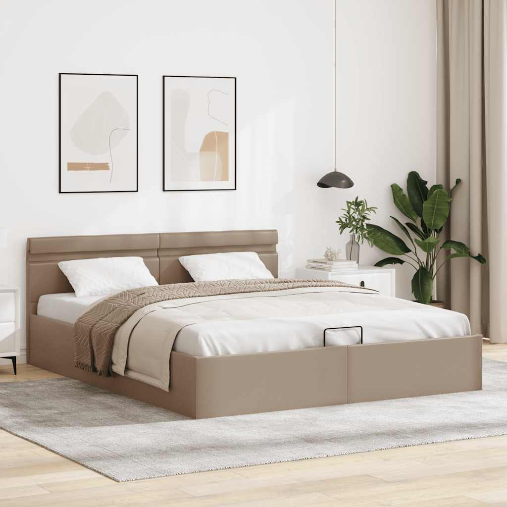 hydraulisk opbevaringsseng LED 160x200 cm kunstlæder cappuccino