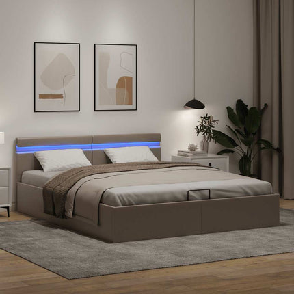 hydraulisk opbevaringsseng LED 160x200 cm kunstlæder cappuccino