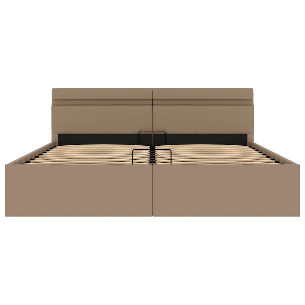 hydraulisk opbevaringsseng LED 160x200 cm kunstlæder cappuccino