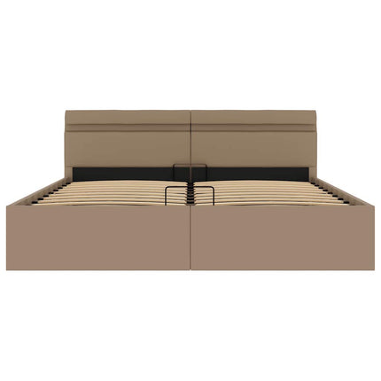 hydraulisk opbevaringsseng LED 160x200 cm kunstlæder cappuccino