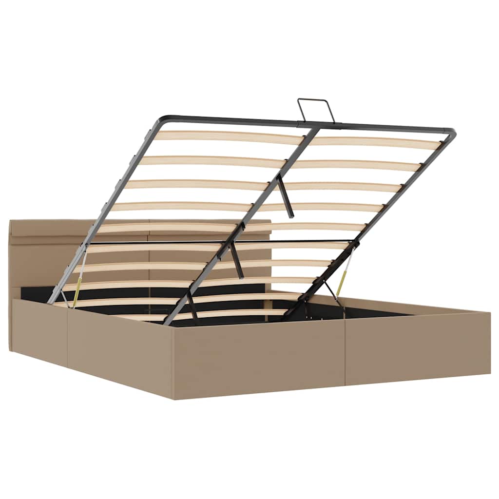 hydraulisk opbevaringsseng LED 160x200 cm kunstlæder cappuccino