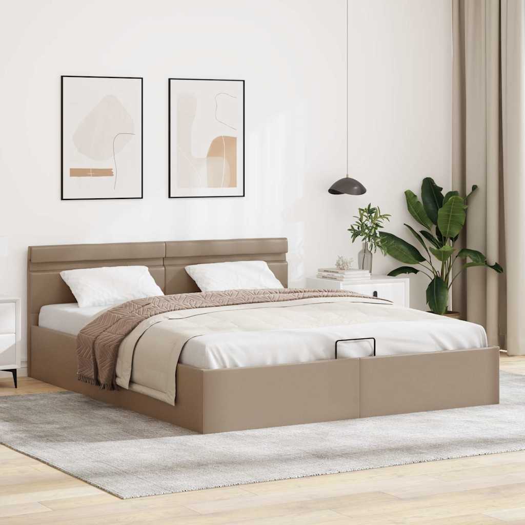 hydraulisk opbevaringsseng LED 180x200 cm kunstlæder cappuccino