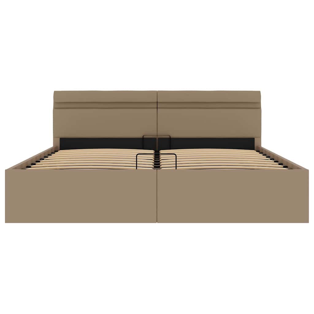 hydraulisk opbevaringsseng LED 180x200 cm kunstlæder cappuccino