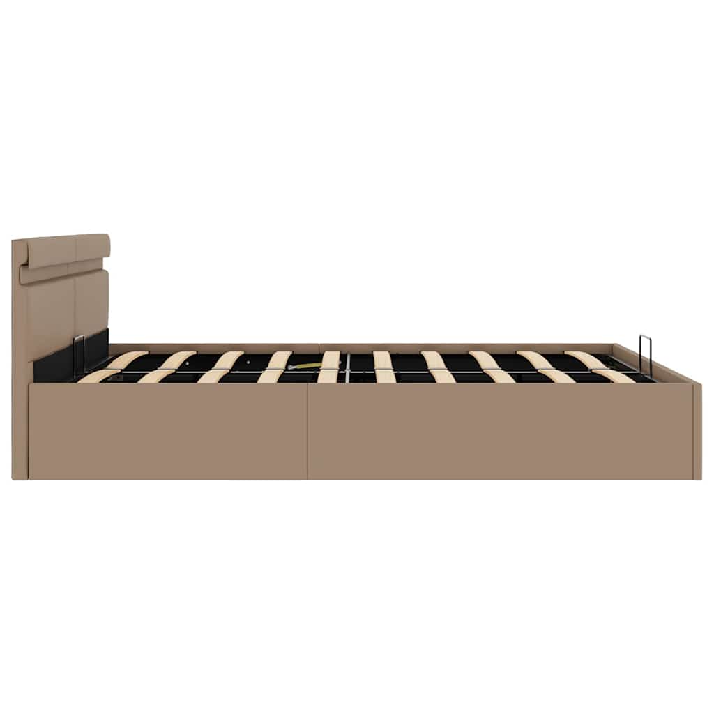 hydraulisk opbevaringsseng LED 180x200 cm kunstlæder cappuccino