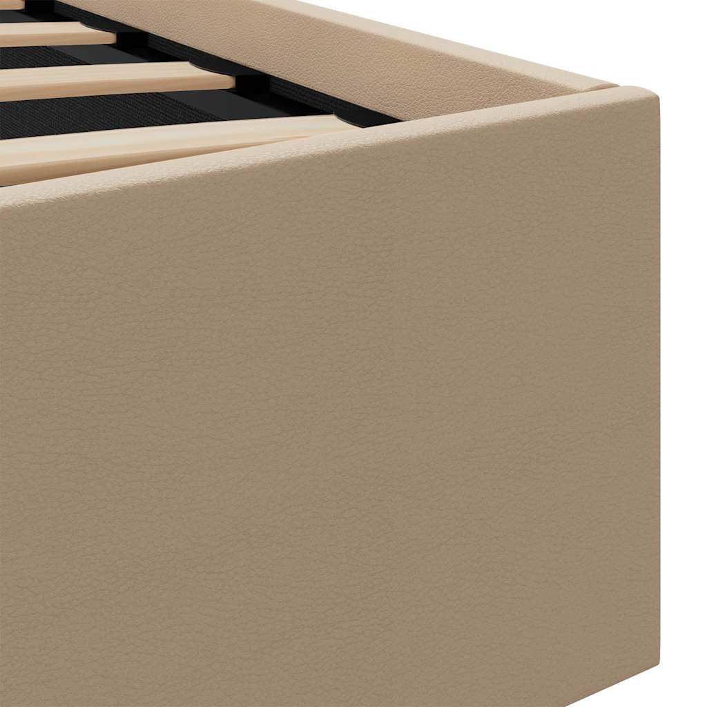 hydraulisk opbevaringsseng LED 180x200 cm kunstlæder cappuccino