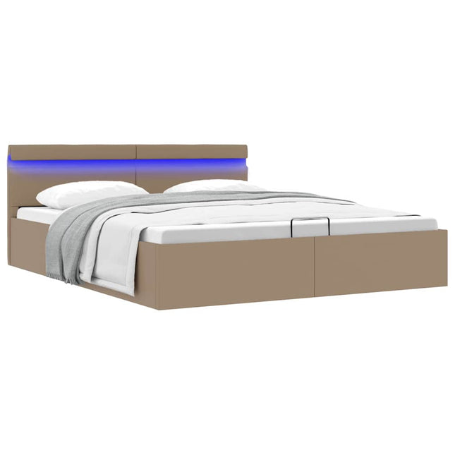 hydraulisk opbevaringsseng LED 180x200 cm kunstlæder cappuccino