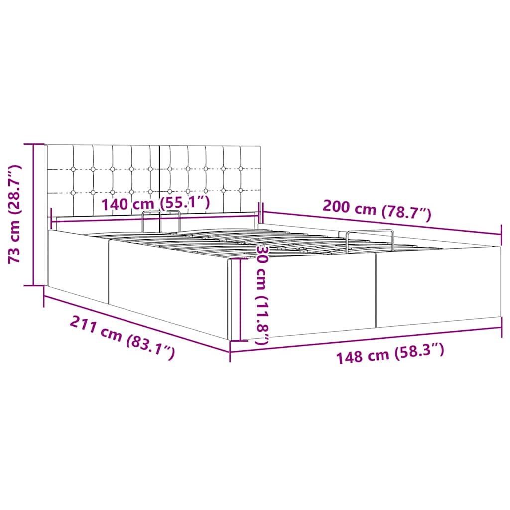 hydraulisk opbevaringsseng 140 x 200 stof mørkegrå