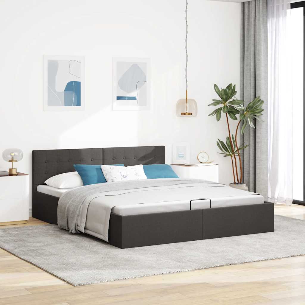 hydraulisk opbevaringsseng 180 x 200 cm stof mørkegrå