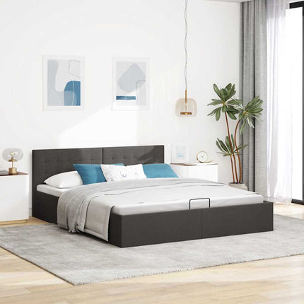hydraulisk opbevaringsseng 180 x 200 cm stof mørkegrå