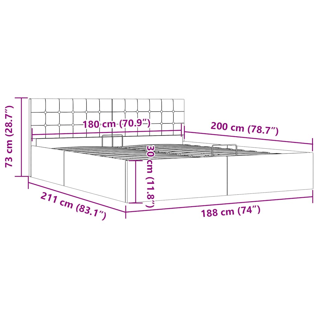 hydraulisk opbevaringsseng 180 x 200 cm stof mørkegrå