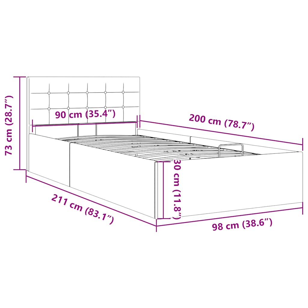 hydraulisk opbevaringsseng 90 x 200 stof lysegrå