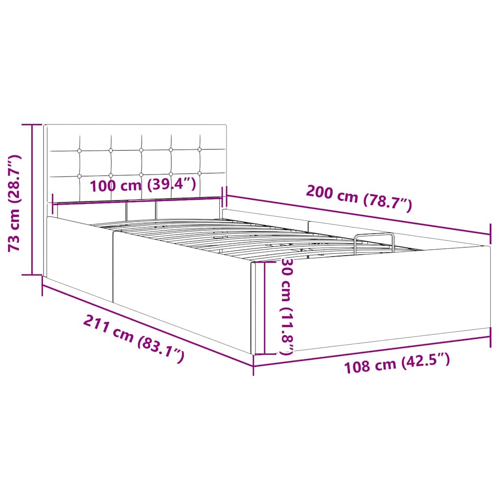hydraulisk opbevaringsseng 100 x 200 stof lysegrå