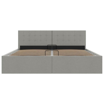 hydraulisk opbevaringsseng 160 x 200 cm stof lysegrå