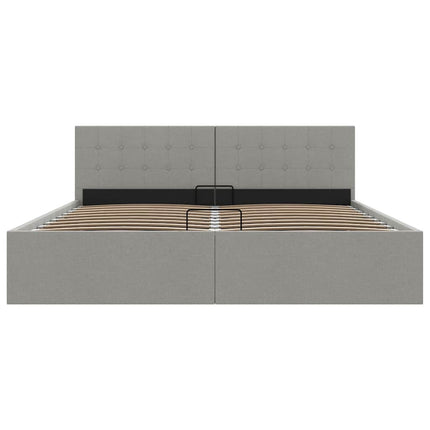 hydraulisk opbevaringsseng 180 x 200 cm stof lysegrå