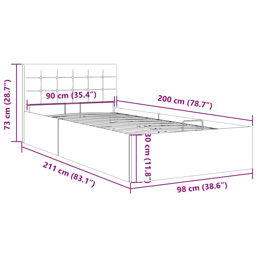 hydraulisk opbevaringsseng 90 x 200 cm stof gråbrun