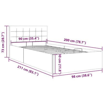 hydraulisk opbevaringsseng 90 x 200 cm stof gråbrun