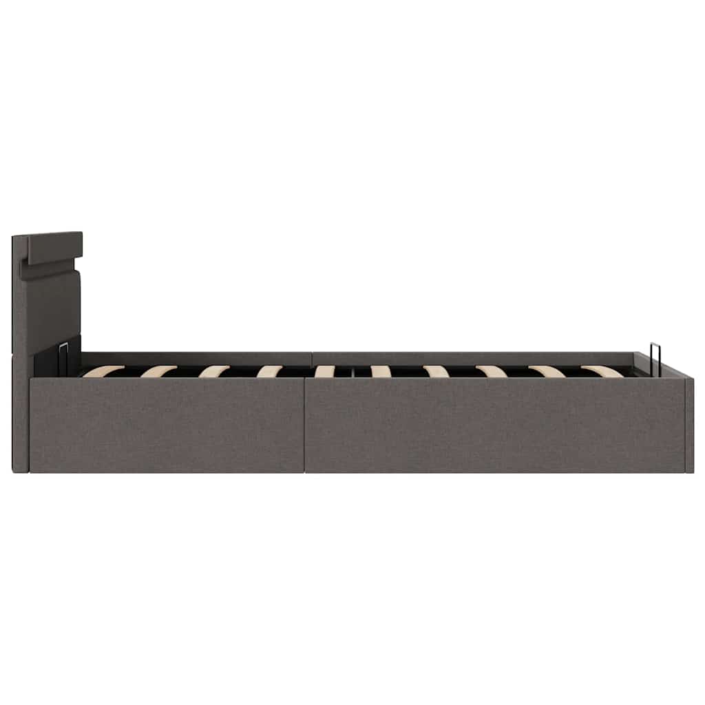 hydraulisk opbevaringsseng med LED 90x200 cm stof mørkegrå