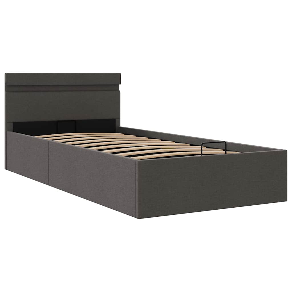 hydraulisk opbevaringsseng med LED 100x200 cm stof mørkegrå