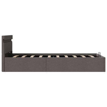 hydraulisk opbevaringsseng med LED 100x200 cm stof mørkegrå