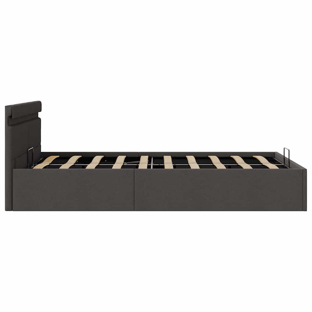 hydraulisk opbevaringsseng med LED 120x200 cm stof mørkegrå