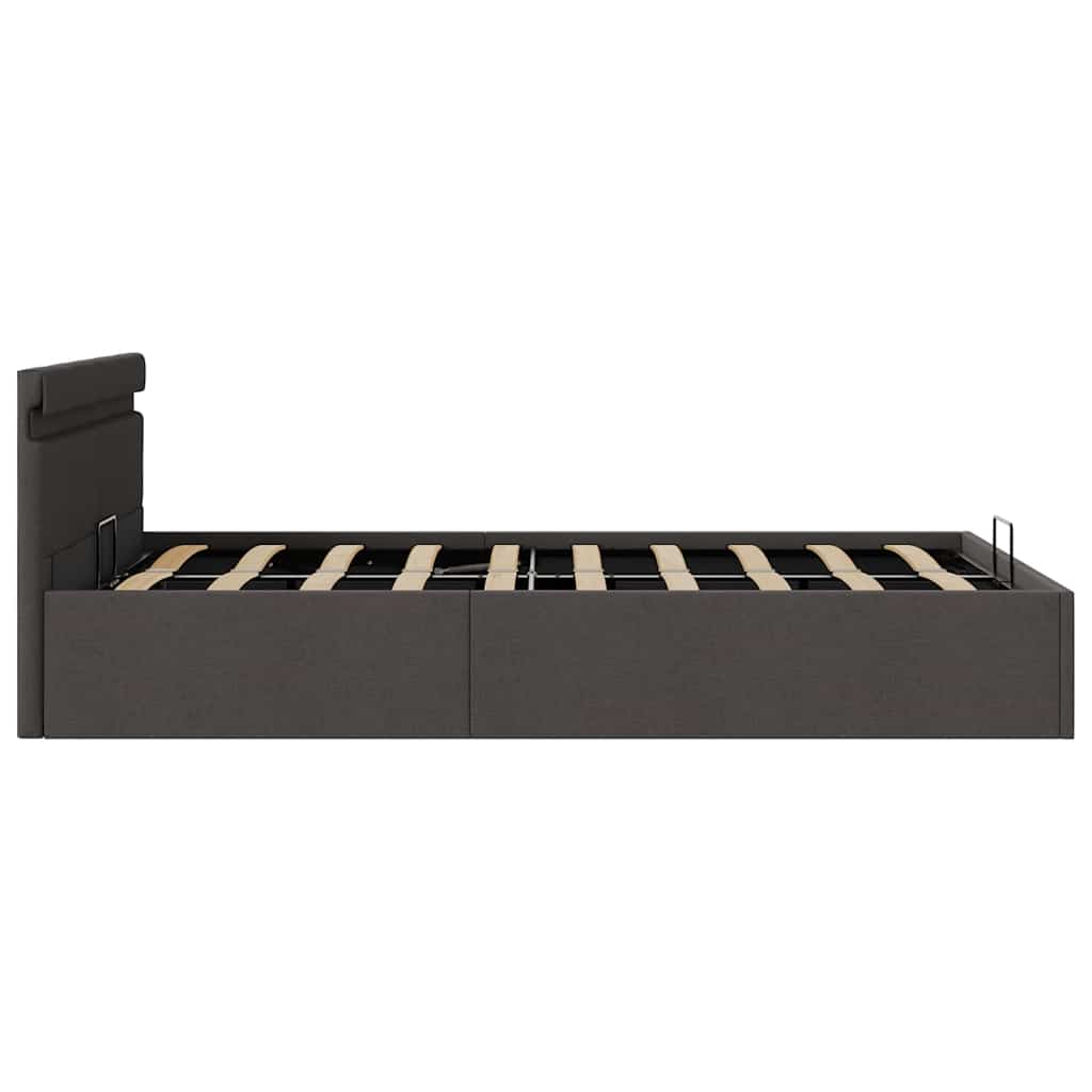 hydraulisk opbevaringsseng med LED 140x200 cm stof mørkegrå