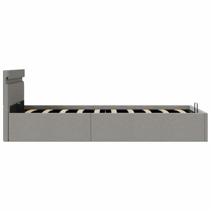 hydraulisk opbevaringsseng med LED 90x200 cm stof lysegrå