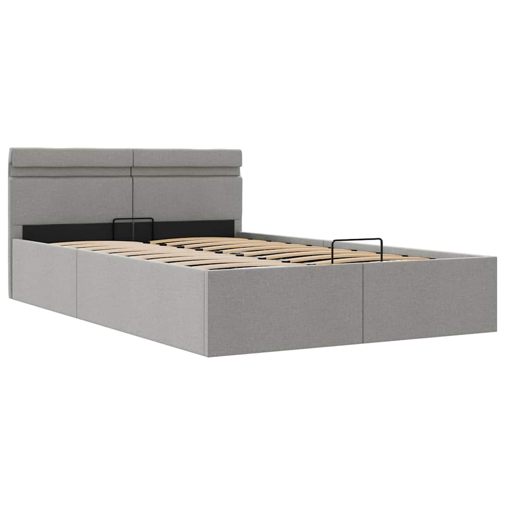 hydraulisk opbevaringsseng med LED 120x200 cm stof lysegrå