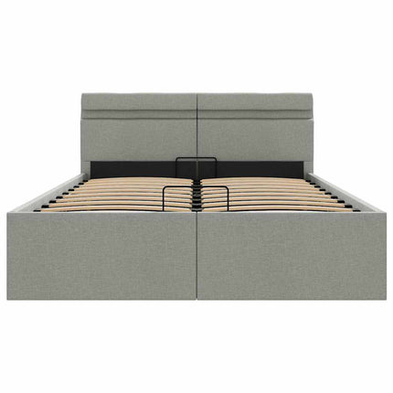 hydraulisk opbevaringsseng med LED 120x200 cm stof lysegrå