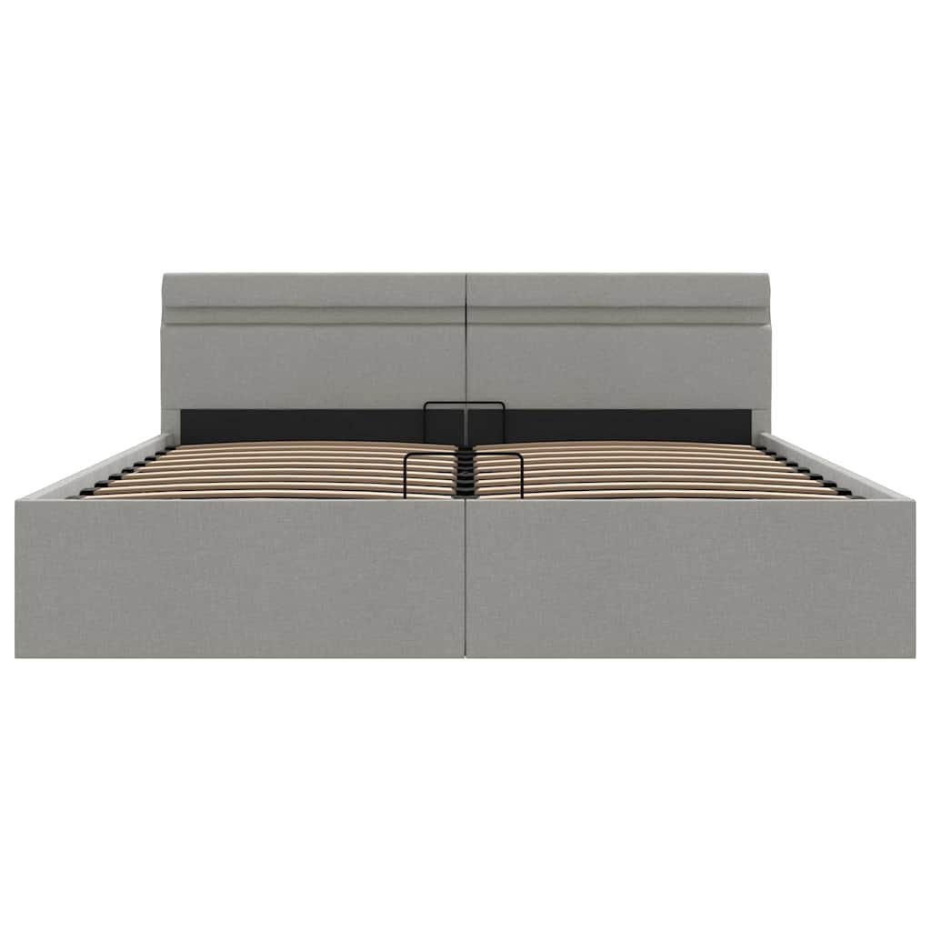 hydraulisk opbevaringsseng med LED 160x200 cm stof lysegrå
