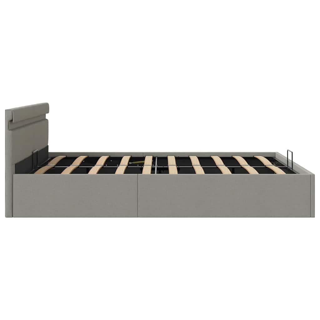 hydraulisk opbevaringsseng med LED 160x200 cm stof lysegrå