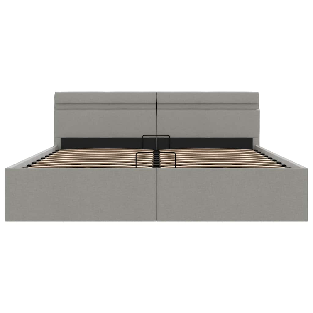 hydraulisk opbevaringsseng med LED 180x200 cm stof lysegrå