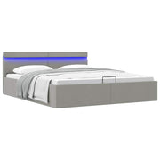 hydraulisk opbevaringsseng med LED 180x200 cm stof lysegrå