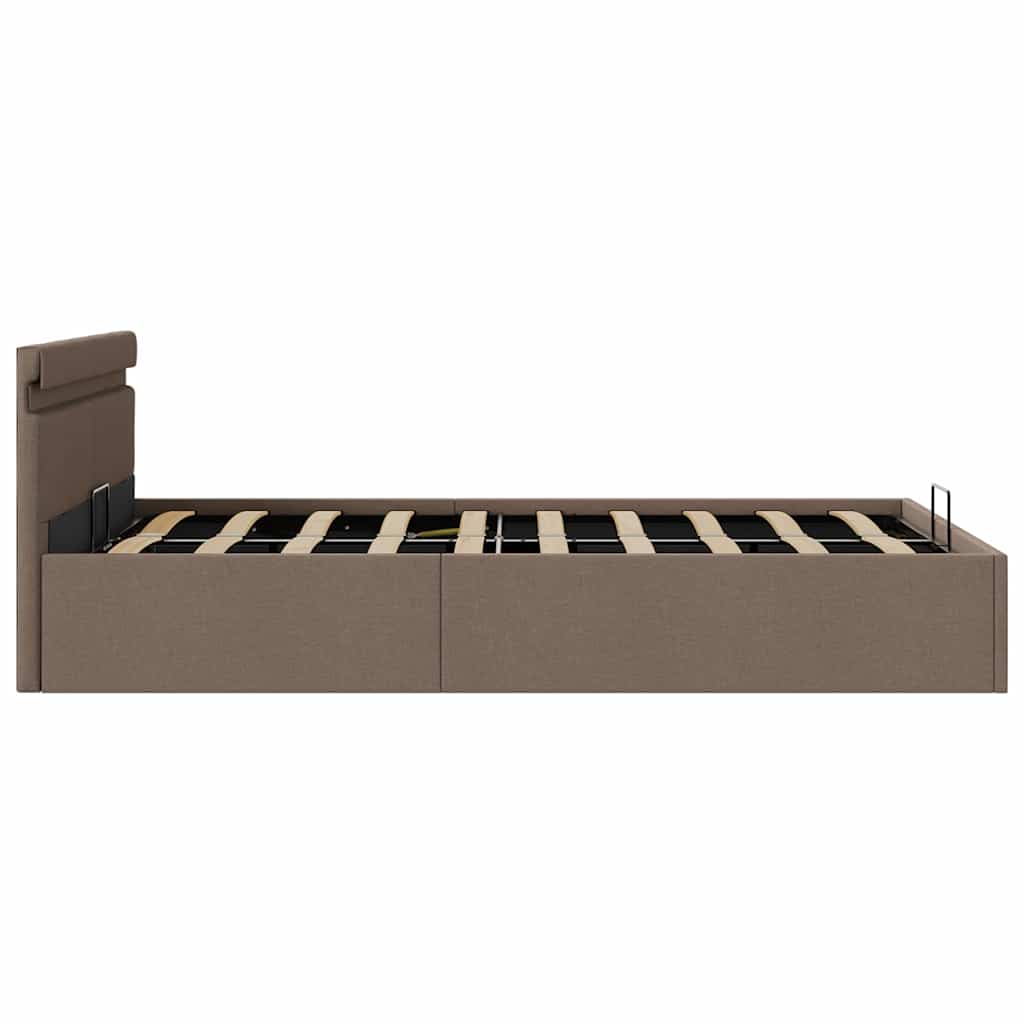 hydraulisk opbevaringsseng med LED 120x200 cm stof gråbrun