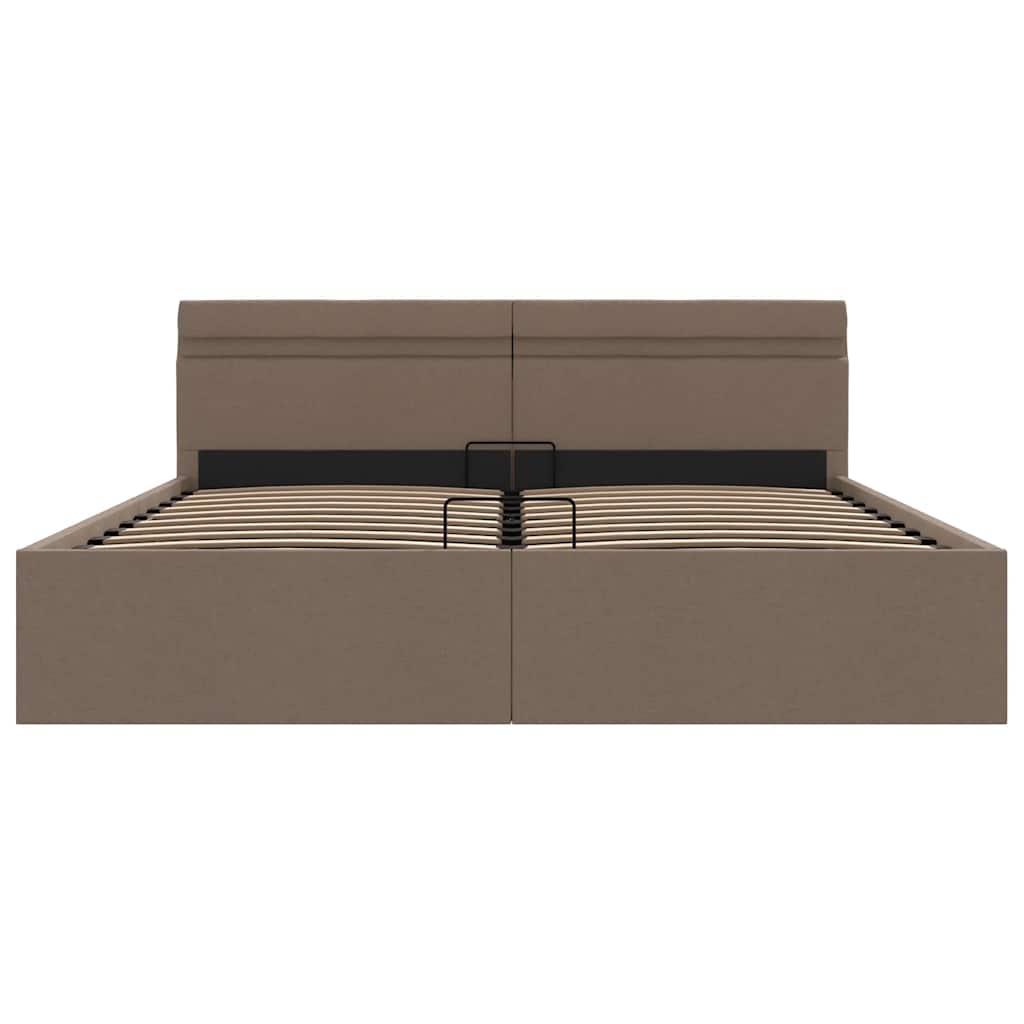 hydraulisk opbevaringsseng med LED 160x200 cm stof gråbrun