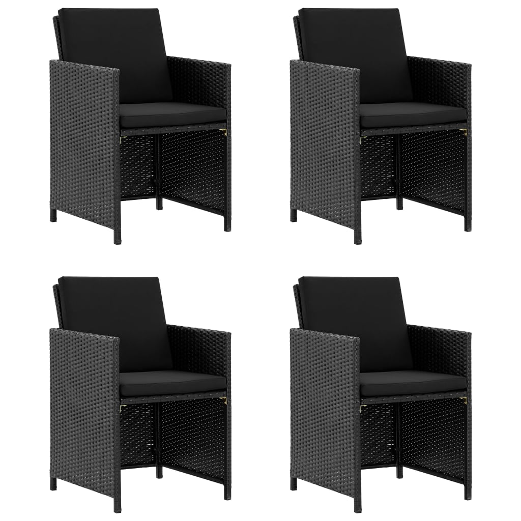 udendørs spisebordssæt 5 dele med hynder polyrattan sort