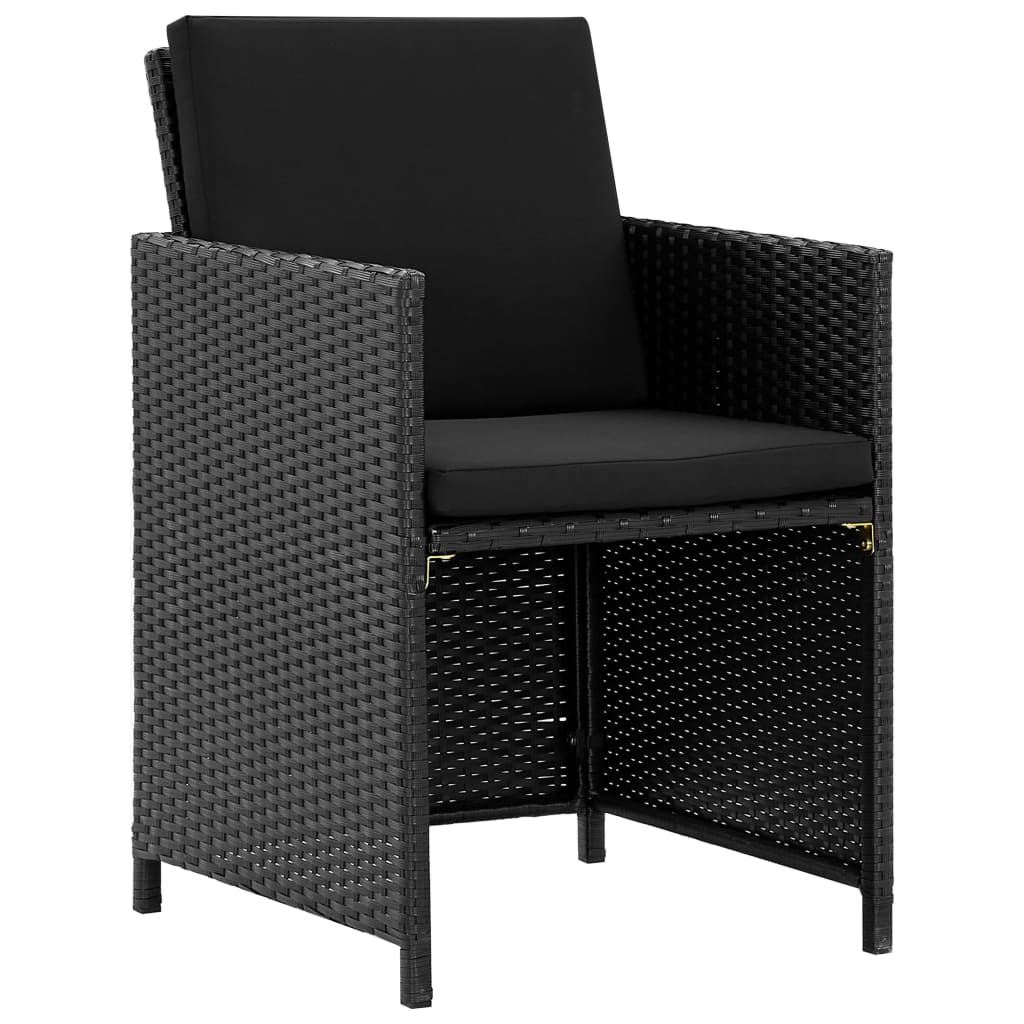 udendørs spisebordssæt 5 dele med hynder polyrattan sort